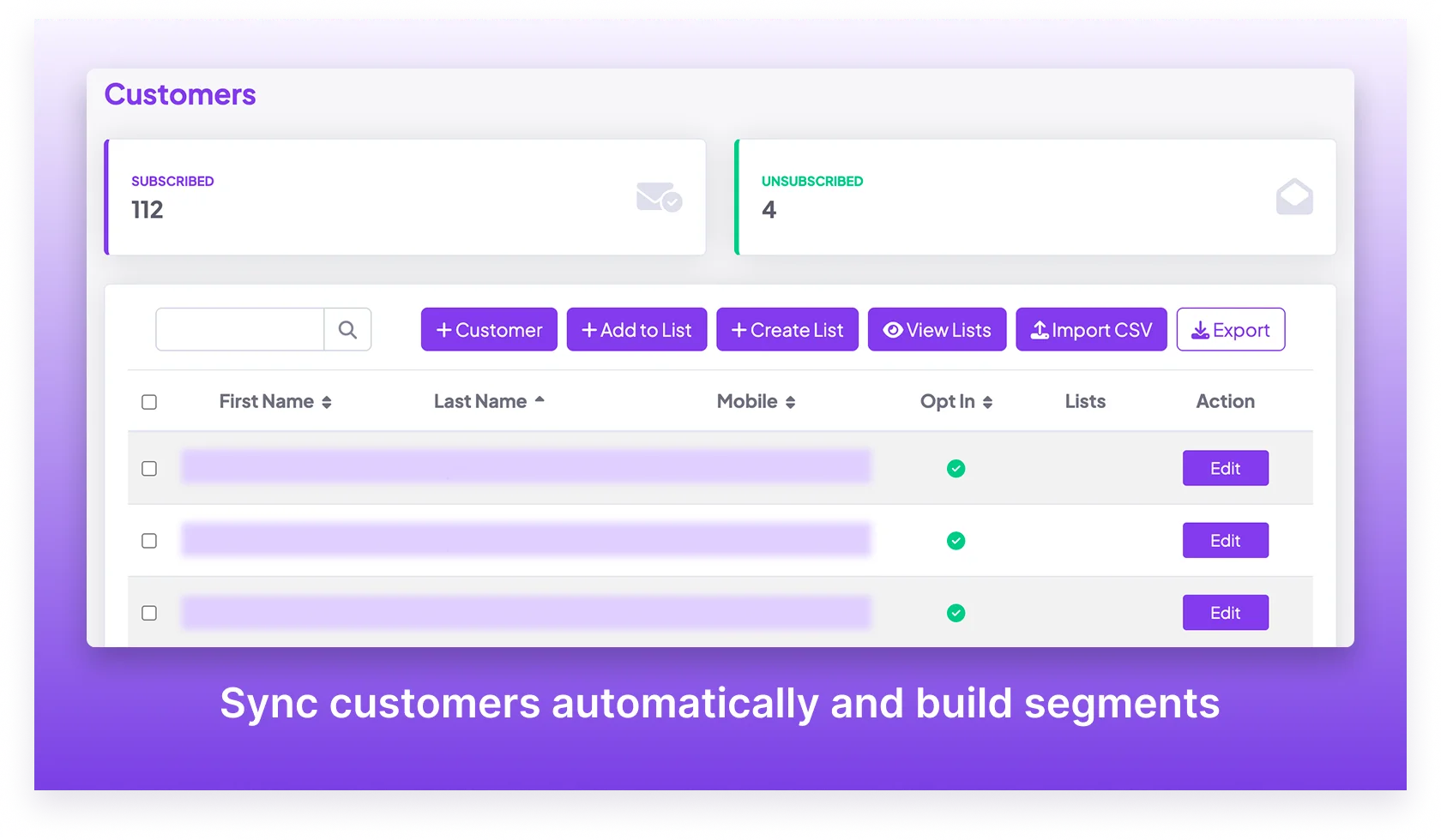 Notify Customers customer lists and segments on desktop and mobile